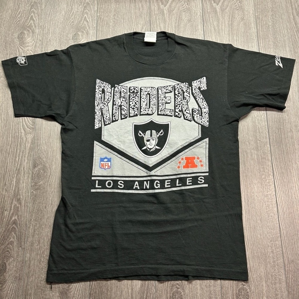 Vintage Zubaz Los Angeles Raiders T-Shirt XL Black Single Stitch NFL 90s Tee